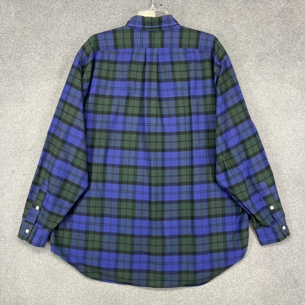 Polo Ralph Lauren Big Shirt Mens L Blue Green Plaid Black Watch 90s Oversized